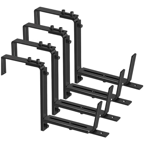 Set mit 4 verstellbaren Blumenkastenhalterungen, Eisen-Pflanzgefäßhalter für Deckgeländer, rostfreie schwarze Oberfläche, schnelle Installation, passend für 5,1–17,8 cm Geländer und 15–32 cm Töpfe von yeeplant