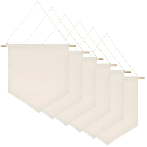 Set mit 6 leeren Leinwand-Bannern mit Holzdübeln (30 x 27 cm), natürliche Baumwolle zum Präsentieren von Emaille-Pins, Patches, Abzeichen und Wanddekorationen von yeeplant