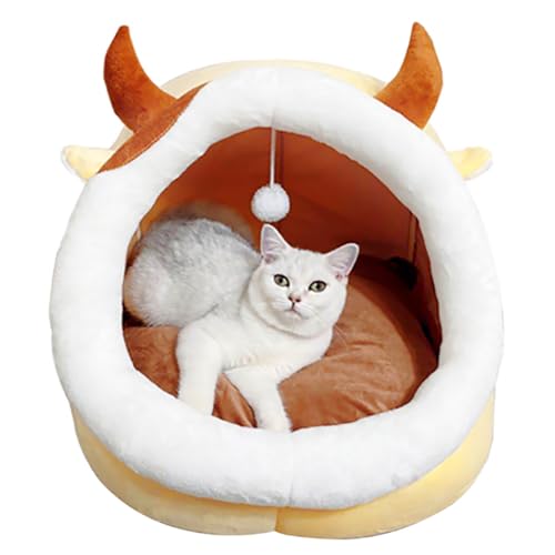 Weiche süße Katzenbetthöhle mit Spielzeugball, Cartoon-Haustiernest Ochsenhorn, warmes Haus zum Schlafen von yeeplant