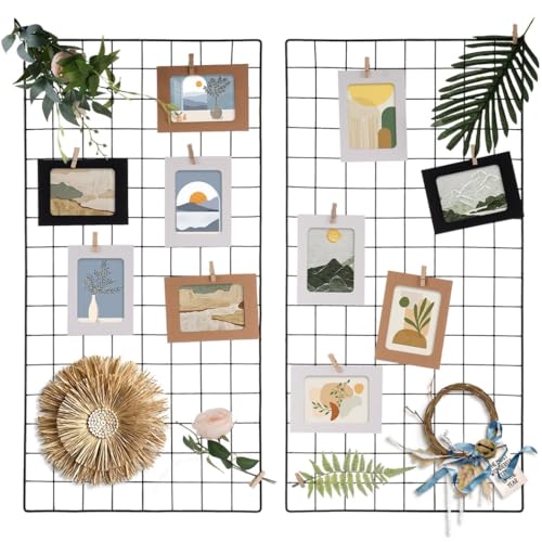 yeeplant 2er-Pack Wandgitterregale mit Fotorahmen, Clips, Haken, Hanfseil – Metalldraht, Memoboard-Set von yeeplant