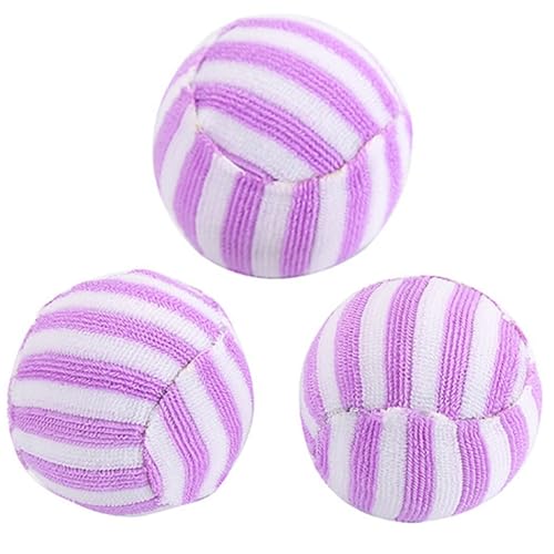 yeeplant 3 tragbare Spielbälle für Kätzchen, lustiges Katzenspielzeug, weich, leicht, Stress-Komfort, lila und weiß, Trainingsspielbälle von yeeplant