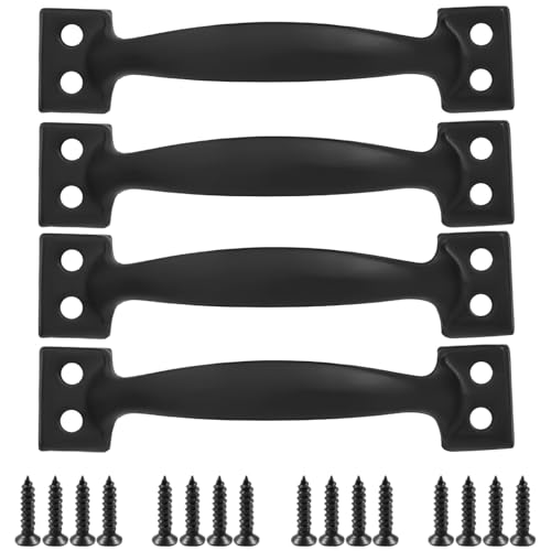 yeeplant 4 Stück schwarze 6 Zoll Eisengriffe für Garagentore, ergonomisch mit vorgebohrten Löchern, ideal für Sturm und Garagentore von yeeplant