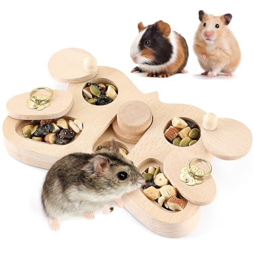 yeeplant 4 in 1 Schnüffelspiel aus Holz für kleine Haustiere - Interaktives Spielzeug für Mentalstimulation für Meerschweinchen, Hamster und Ratten von yeeplant