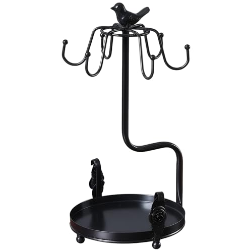 yeeplant Eisen-Becherhalter mit schwarzem Vogel für Arbeitsplatte, Kaffeetassenbaumhalter, Design 6 Haken für große Tassen, stilvolle funktionale Küchendekoration von yeeplant