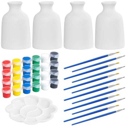 yeeplant Home Art Set zum Entspannen und Dekorieren, 4-teiliges Keramik-Gemälde-Set für Erwachsene, 8 cm, Vasen-Set mit Farben, 6, Blütenblatt-Palettenpinsel, 2 und Töpferei-DIY-Kit, Malerei yeeplant Home Art Set zum Entspannen und Dekorieren, 4-teiliges Keramik-Gemälde-Set für Erwachsene, 8 cm, Vasen-Set mit Farben, 6, Blütenblatt-Palettenpinsel, 2 und Töpferei-DIY-Kit, Malerei von yeeplant