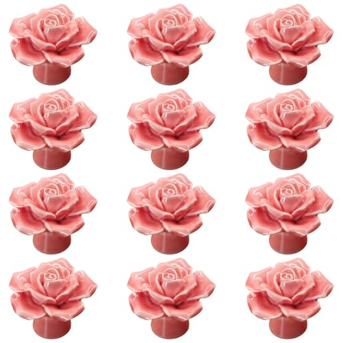 yeeplant Keramikknäufe mit Rosen, 12 Stück, für Kommoden, Schubladen, Schubladen, Schrankgriffe, Einzelloch, Tischkommodengriffe, einfache Installation, Kinderzimmermöbel yeeplant Keramikknäufe mit Rosen, 12 Stück, für Kommoden, Schubladen, Schubladen, Schrankgriffe, Einzelloch, Tischkommodengriffe, einfache Installation, Kinderzimmermöbel von yeeplant