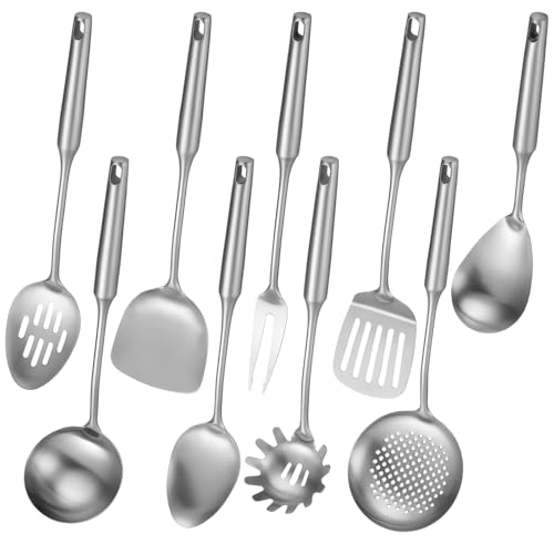 yeeplant Küchenutensilien, langer Griff mit Loch zum Aufhängen, Schöpflöffel, Pfannenwender, Schaumlöffel, Schlitzlöffel, Servierpasta, Gabel, Fleisch, spülmaschinenfest, 9 Stück yeeplant Küchenutensilien, langer Griff mit Loch zum Aufhängen, Schöpflöffel, Pfannenwender, Schaumlöffel, Schlitzlöffel, Servierpasta, Gabel, Fleisch, spülmaschinenfest, 9 Stück von yeeplant