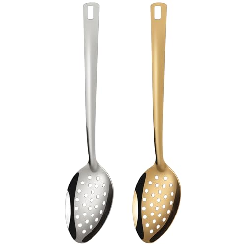yeeplant Schlitzlöffel aus Edelstahl – Gold und Silber, langer Griff zum Kochen und Servieren, lebensmittelecht, 2 Stück yeeplant Schlitzlöffel aus Edelstahl – Gold und Silber, langer Griff zum Kochen und Servieren, lebensmittelecht, 2 Stück von yeeplant