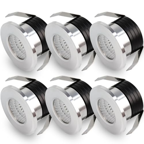 yeerockal 6 Stück Mini Einbaustrahler Set, 3W Klein Spots mit Trafo(Austauschbar) Aluminium Außengehäuse LED fest verbaut Einbauspots per Glasraum Balkon DIY Decken Möbel Beleuchtung (Silber) von yeerockal