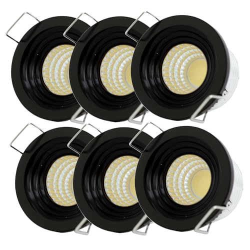 yeerockal 6 Stück Mini Einbaustrahler Set, 3W Klein Spots mit Trafo(Austauschbar) Aluminium Außengehäuse LED fest verbaut Einbauspots per Glasraum Balkon DIY Decken Möbel Beleuchtung (Schwarz) von yeerockal