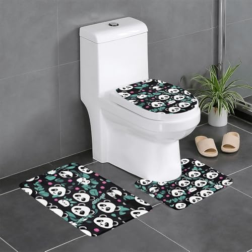 Panda Cute Face Badezimmermatten Set mit drei weichen, saugfähigen, rutschfesten Badezimmermatten, geeignet für Badezimmer, Toiletten usw. von yefan