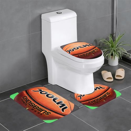 yefan Badteppich-Set mit Basketball-Hintergrund, weich, saugfähig, rutschfest, geeignet für Badezimmer, Toiletten usw. von yefan
