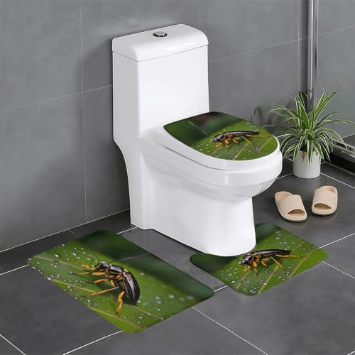 yefan Badteppich-Set mit Insekten auf Blättern, weich, saugfähig, rutschfest, geeignet für Badezimmer, Toiletten usw. von yefan