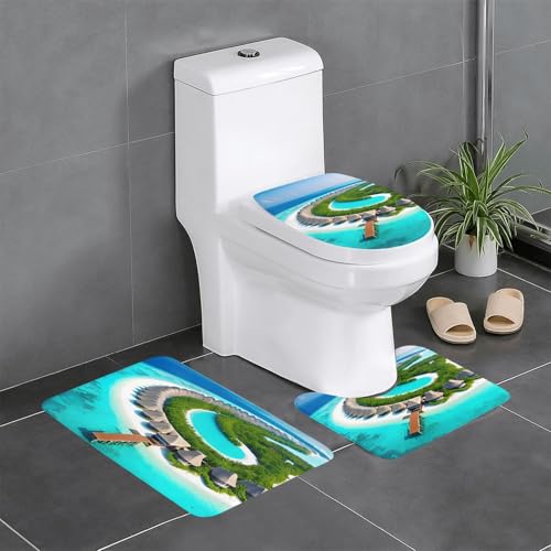 yefan Badteppich-Set mit Malediven-Motiv, weich, saugfähig, rutschfest, geeignet für Badezimmer, Toiletten usw. von yefan