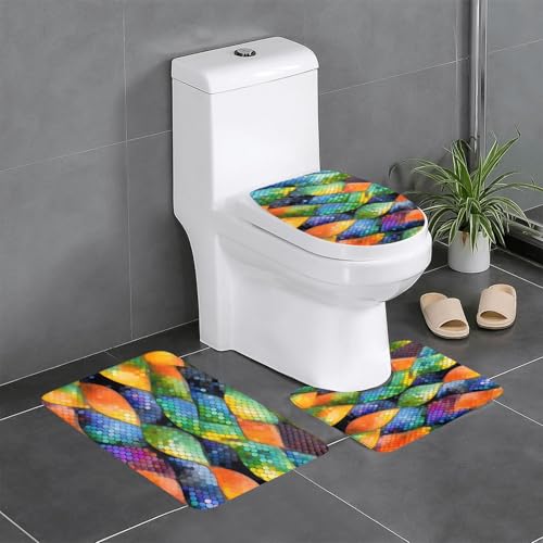 yefan Badteppich-Set mit Regenbogenfischschuppen, weich, saugfähig, rutschfest, geeignet für Badezimmer, Toiletten usw. von yefan