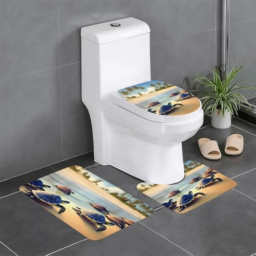 yefan Badteppich-Set mit Schildkröten am Strand, weich, saugfähig, rutschfest, geeignet für Badezimmer, Toiletten usw. von yefan