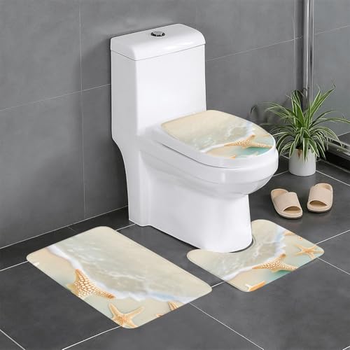 yefan Badteppich-Set mit Strand-Seestern, weich, saugfähig, rutschfest, geeignet für Badezimmer, Toiletten usw. von yefan