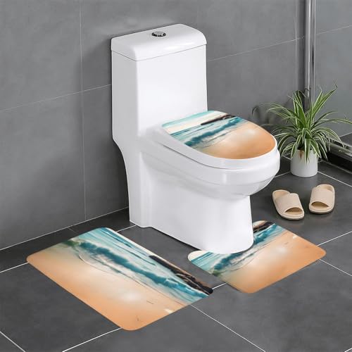 yefan Badteppich-Set mit Strandlandschaft, weich, saugfähig, rutschfest, geeignet für Badezimmer, Toiletten usw. von yefan