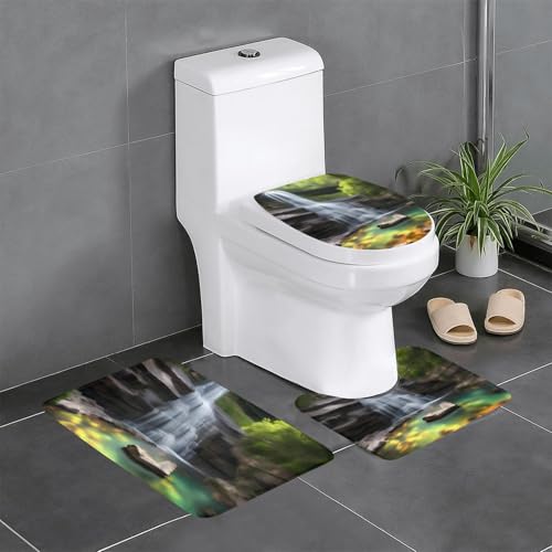 yefan Badteppich-Set mit Wasserfall-Ansicht, weich, saugfähig, rutschfest, geeignet für Badezimmer, Toiletten usw. von yefan