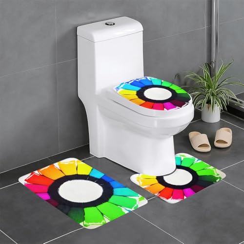 yefan Badteppich-Set mit bunten Kreisen, weich, saugfähig, rutschfest, geeignet für Badezimmer, Toiletten usw. von yefan