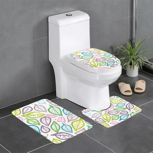 yefan Badteppich-Set mit farbigen Blätterlinien, weich, saugfähig, rutschfest, geeignet für Badezimmer, Toiletten usw. von yefan