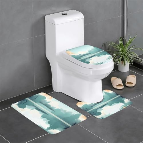 yefan Badteppich-Set mit gefallenen Blättern auf einem ruhigen See, weich, saugfähig, rutschfest, geeignet für Badezimmer, Toiletten usw. von yefan