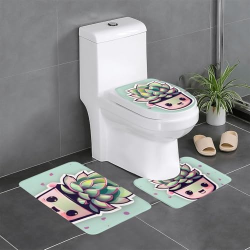 yefan Badteppich-Set mit lächelnden Sukkulenten, weich, saugfähig, rutschfest, geeignet für Badezimmer, Toiletten usw. von yefan