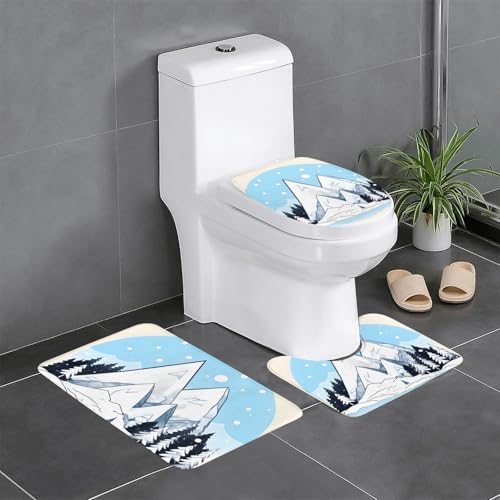yefan Badteppich-Set mit schneebedeckten Bergen, weich, saugfähig, rutschfest, geeignet für Badezimmer, Toiletten usw. von yefan