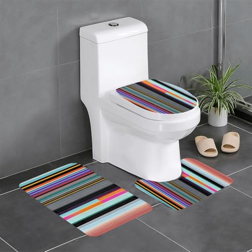 yefan Badteppich-Set mit unregelmäßigen vertikalen Linien, weich, saugfähig, rutschfest, geeignet für Badezimmer, Toiletten usw. von yefan