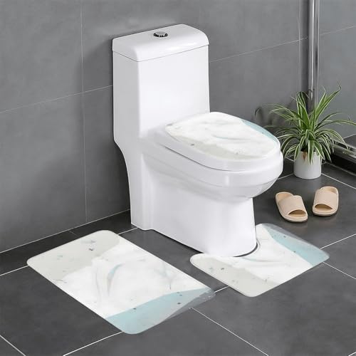 yefan Blaue und weiße Kunst-Badezimmerteppich-Set, weich, saugfähig, rutschfest, geeignet für Badezimmer, Toiletten usw. von yefan