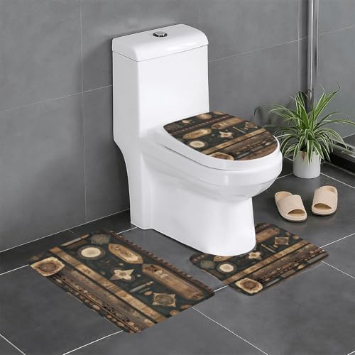 yefan Böhmischer Stil Badteppich-Set, 3er-Set, weich, saugfähig, rutschfest, geeignet für Badezimmer, Toiletten usw. von yefan
