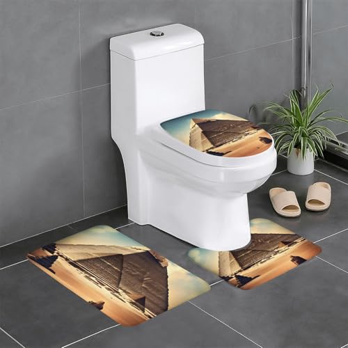 yefan Dreaming Of The Pyramids Of Khufu Badezimmerteppich-Set, weich, saugfähig, rutschfest, geeignet für Badezimmer, Toiletten usw. von yefan