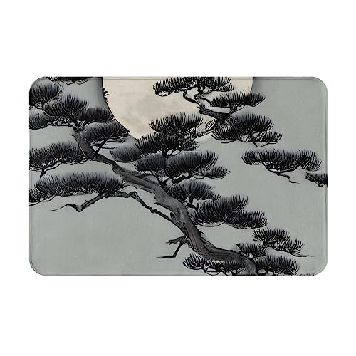 yefan Fußmatte "Pine Tree Under The Moon", Willkommensmatte, 40 x 60 cm, rutschfeste Willkommensmatte für den Innen- und Außenbereich von yefan
