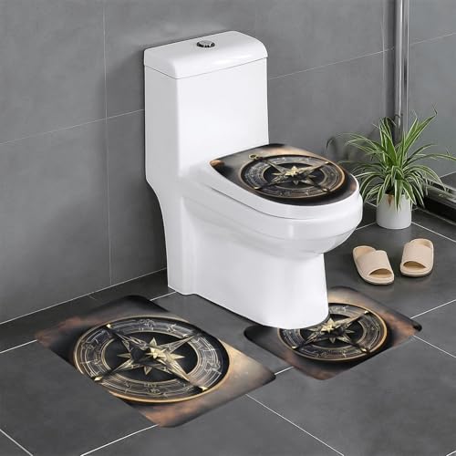 yefan Magical Design Badteppich-Set, nordische Runen, Kompass, weich, saugfähig, rutschfest, geeignet für Badezimmer, Toiletten usw. von yefan