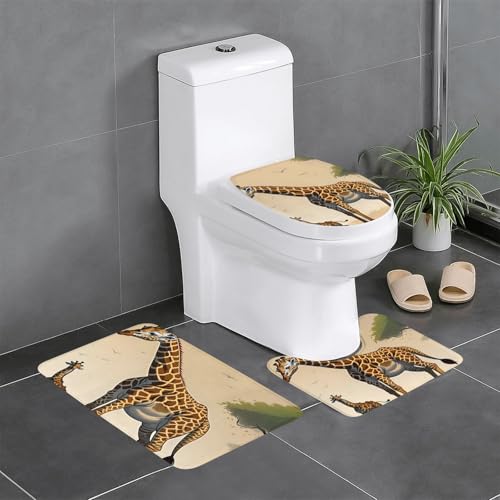 yefan Mutter und Kind Giraffe Badezimmermatten Set von drei weichen, saugfähigen, rutschfesten Badezimmermatten, geeignet für Badezimmer, Toiletten usw. von yefan