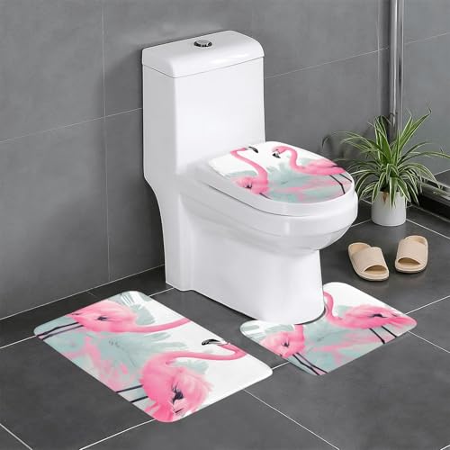 yefan Pinker Flamingo Badezimmerteppich, 3er-Set, weich, saugfähig, rutschfest, geeignet für Badezimmer, Toiletten usw. von yefan
