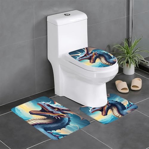 yefan Roaring Dragon Badteppich-Set, weich, saugfähig, rutschfest, geeignet für Badezimmer, Toiletten usw. von yefan