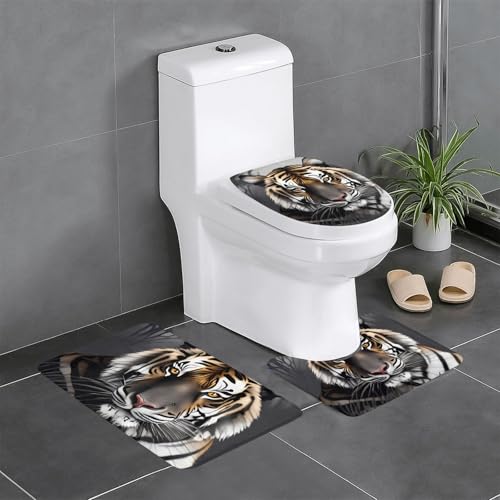 yefan Tiger At Rest Badezimmerteppich-Set, weich, saugfähig, rutschfest, geeignet für Badezimmer, Toiletten usw. von yefan
