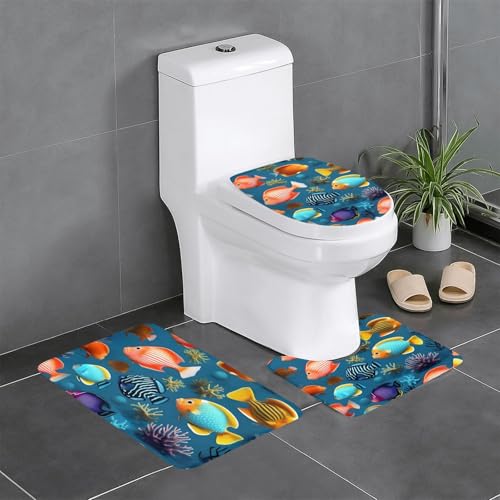 yefan U-Boot-Rifffisch-Badezimmermatte, 3er-Set, weich, saugfähig, rutschfest, geeignet für Badezimmer, Toiletten usw. von yefan