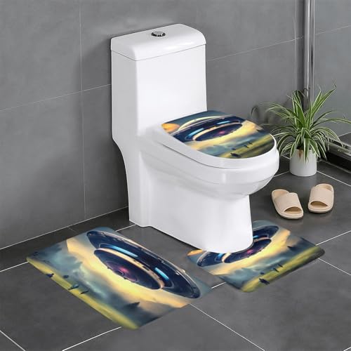 yefan Ufo Landing Badteppich-Set, 3er-Set, weich, saugfähig, rutschfest, geeignet für Badezimmer, Toiletten usw. von yefan