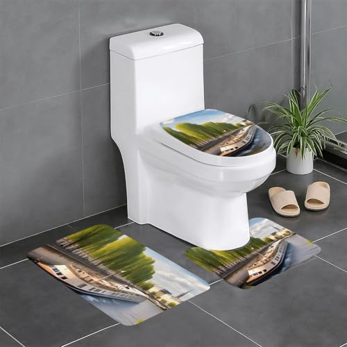 yefan View Of The Seine Badteppich-Set, weich, saugfähig, rutschfest, geeignet für Badezimmer, Toiletten usw. von yefan