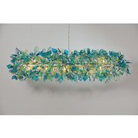 Hängende Kronleuchterdekorationen Mit Blauen Blumen Und Blättern, Deckenleuchte Meeresfarbenblättern von yehudalight