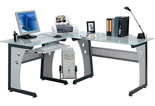 yelloo Mod. Office Eck-Schreib Tisch Glas Büro Table Bureau PC Ordinateur von yelloo