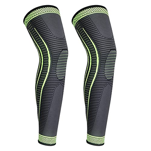 yeloumiss Kniebandage Lang 2 Stück Kniestütze Kompressions Knieschützer mit Rutschfestem Silikon Atmungsaktiv Knieorthese für Männer Damen für Sport Laufen ACL Arthritis (Grün, M) von yeloumiss