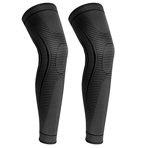 yeloumiss Kniebandage Lang 2 Stück Kniestütze Kompressions Knieschützer mit Rutschfestem Silikon Atmungsaktiv Knieorthese für Männer Damen für Sport Laufen ACL Arthritis (Schwarz, M) von yeloumiss