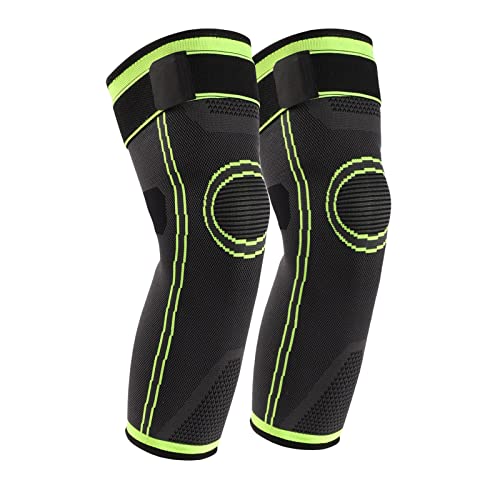 yeloumiss Kniebandage Lang Kniestütze Männer Damen 1 Paar Knieschützer mit Elastischen Bändern für Sport, Laufen, Basketball, Arthritis, Gelenkschmerzen (Grün, M) von yeloumiss