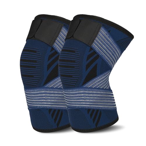 Kniebandage für Damen Männer 2 Stück Kniestütze mit Verstellbaren Trägern und Anti Rutsch Silikon für Sport, Arthritis, Bandverletzung, Meniskusriss (M, Marineblau) von yeloumiss