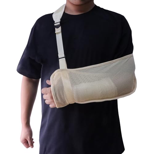 Mesh Armschlinge Schulter Leichte Atmungsaktive Arm Schulterschlinge Einstellbare Schulterschlaufe mit Schaum Nackenpolster für Unisex Rechts Links für Handgelenk Hand Ellbogen Arm verletzt (Beige) von yeloumiss