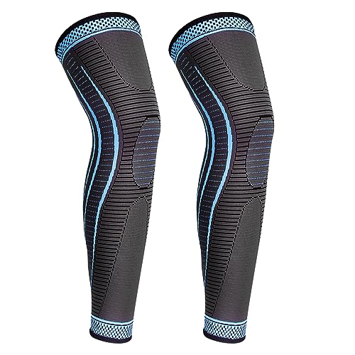 yeloumiss Kniebandage Lang 2 Stück Kniestütze Kompressions Knieschützer mit Rutschfestem Silikon Atmungsaktiv Knieorthese für Männer Damen für Sport Laufen ACL Arthritis (Blau, S) von yeloumiss