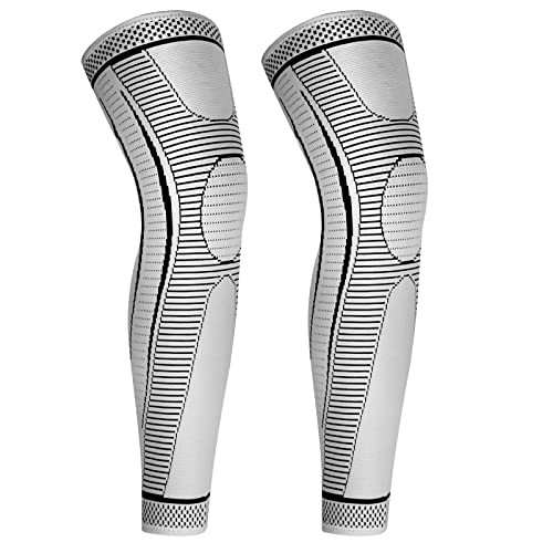 yeloumiss Kniebandage Lang 2 Stück Kniestütze Kompressions Knieschützer mit Rutschfestem Silikon Atmungsaktiv Knieorthese für Männer Damen für Sport Laufen ACL Arthritis (Grau, L) von yeloumiss